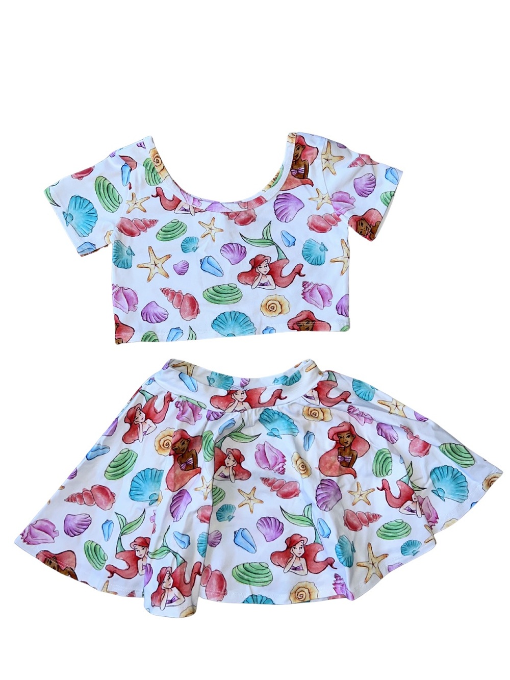 Wild Rich Kids Little Mermaid Print Crop Top & Skirt Set
